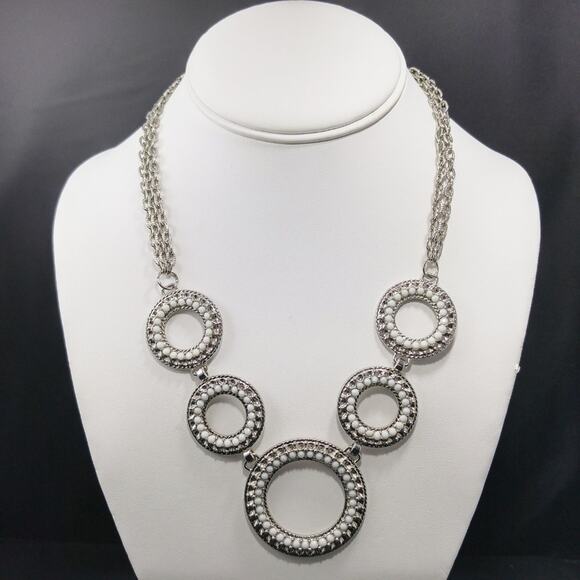 Silver & White Beaded Loops Frontal Necklace, Daisy Fuentes, 22 Inches - Picture 1 of 8